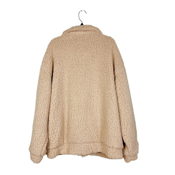 C&C California Tan Sherpa Teddy Coat Dual Pocket Zip Front Long Sleeve Jacket L - Picture 3 of 7